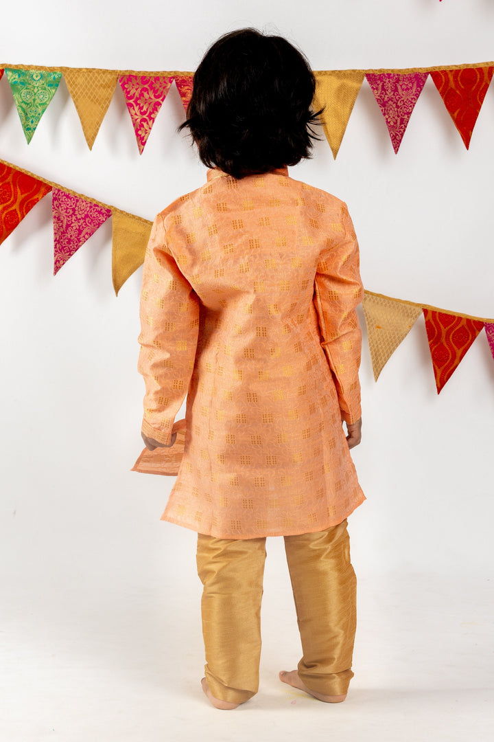 The Nesavu Ethnic Sets Peach Pink Traditional Indian Party Wear Kurta Suit For Baby Boys psr silks Nesavu