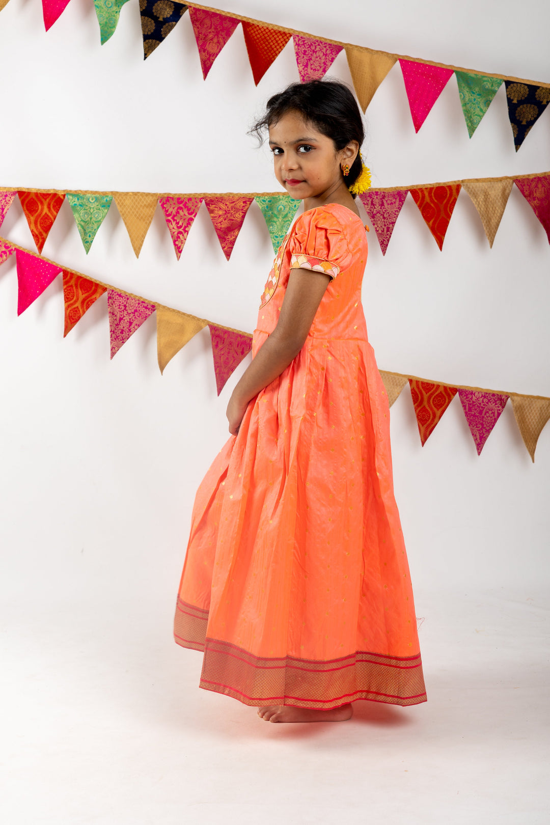 The Nesavu Kids Anarkali Peach Pink Traditional Party Wear Ankle Length Anarkali Kurta For Girls psr silks Nesavu 14 (6M) / pink GA105