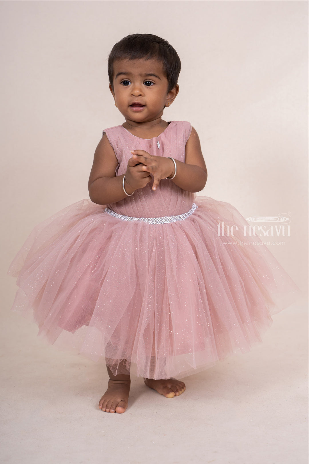 The Nesavu Party Frock Peru Glittering Pin-Tucked Soft Net Party Frock For New Born Baby Girls psr silks Nesavu