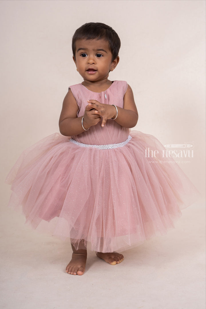 The Nesavu Party Frock Peru Glittering Pin-Tucked Soft Net Party Frock For New Born Baby Girls psr silks Nesavu