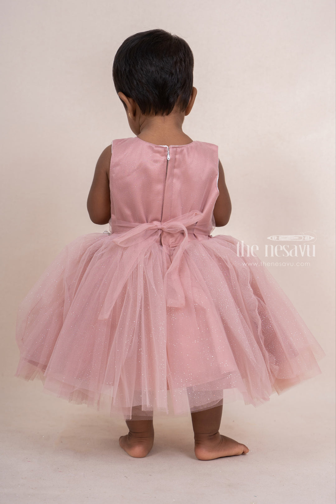 The Nesavu Party Frock Peru Glittering Pin-Tucked Soft Net Party Frock For New Born Baby Girls psr silks Nesavu
