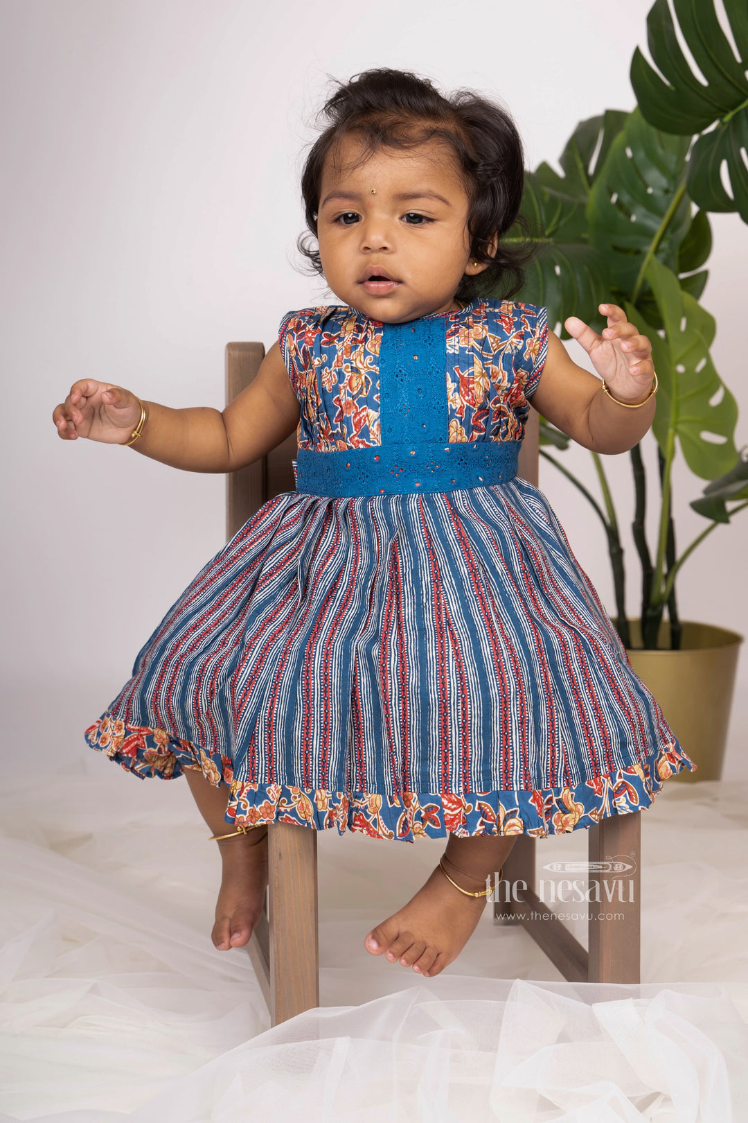 The Nesavu Baby Frock / Jhabla Pin-Tucked Designer Indigo Blue Cotton Frock For Baby Girls psr silks Nesavu 14 (6M) / blue BFJ316
