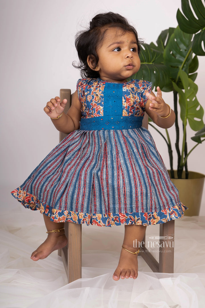 The Nesavu Baby Frock / Jhabla Pin-Tucked Designer Indigo Blue Cotton Frock For Baby Girls psr silks Nesavu