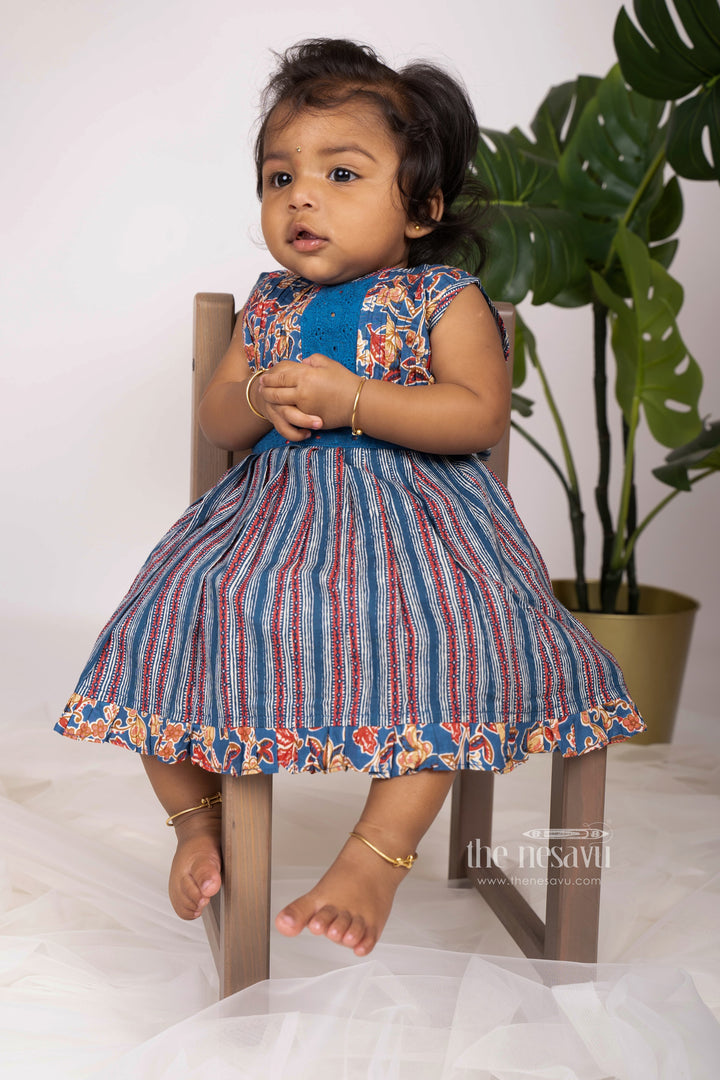 The Nesavu Baby Frock / Jhabla Pin-Tucked Designer Indigo Blue Cotton Frock For Baby Girls psr silks Nesavu