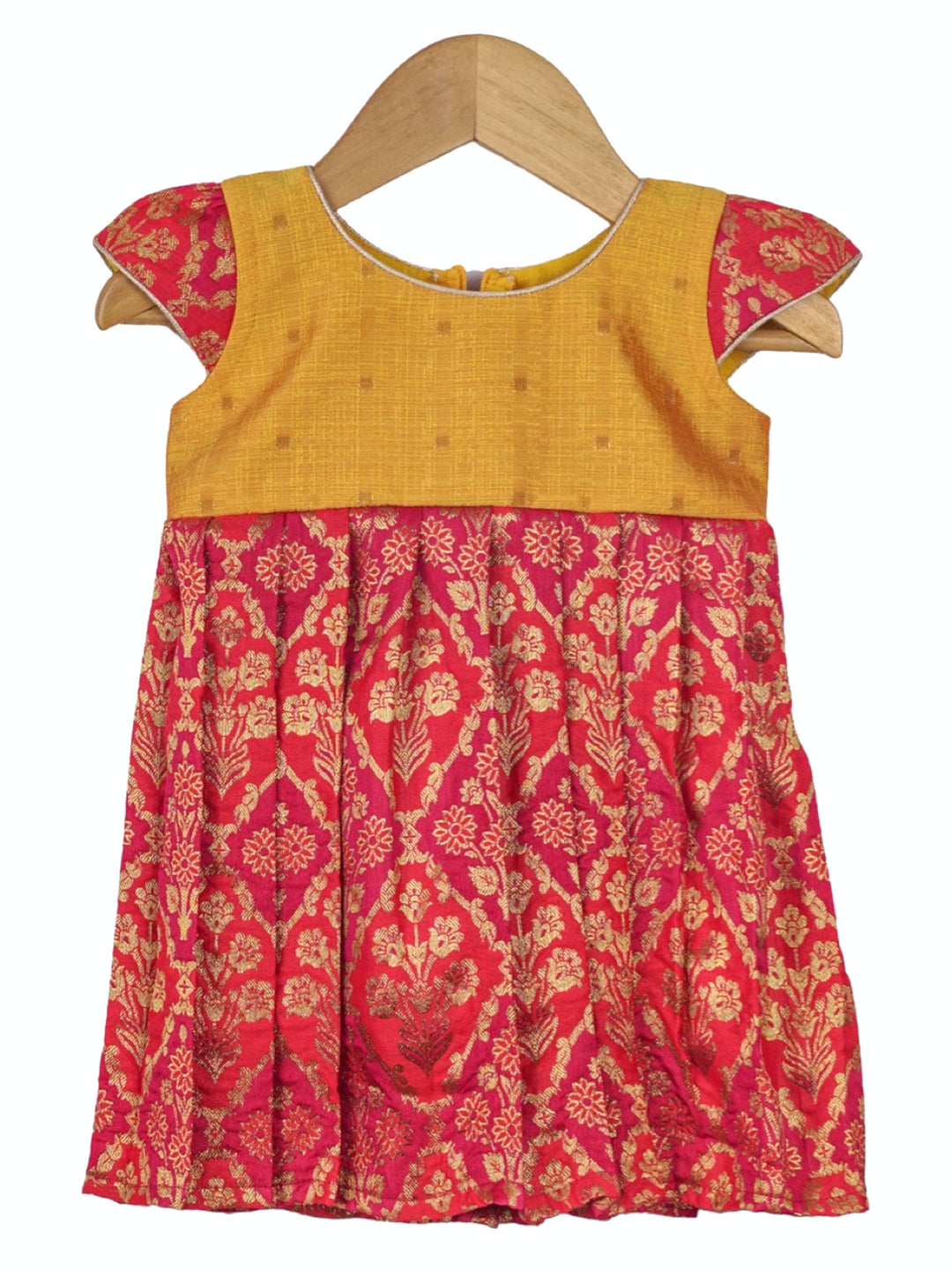 The Nesavu Silk frocks Pink Banarasi Jacquard Art Silk Dress For New Born Baby Girls psr silks Nesavu 12 (3M) / Red SF401