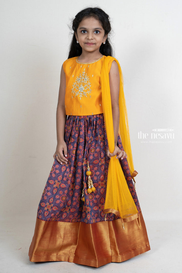 The Nesavu Lehenga & Ghagra Pink Banarasi Peplum Embroidery Skirt And Blouse For Baby Girls psr silks Nesavu 24 (5Y) / purple GL285
