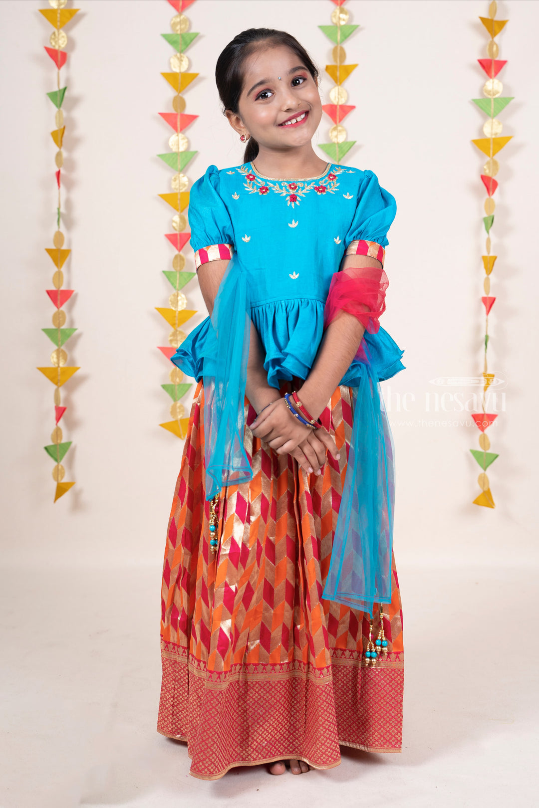 The Nesavu Lehenga & Ghagra Pink Banarasi Silk Lehenga With Embroidery Peplum Blouse For Baby Girls psr silks Nesavu