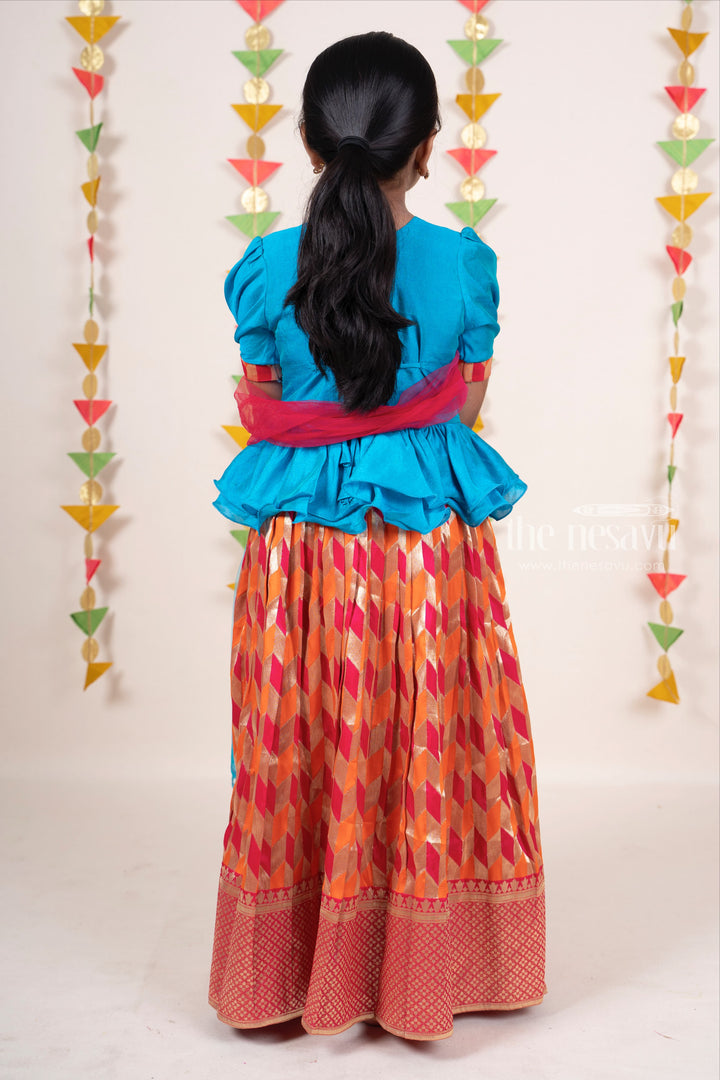 The Nesavu Lehenga & Ghagra Pink Banarasi Silk Lehenga With Embroidery Peplum Blouse For Baby Girls psr silks Nesavu