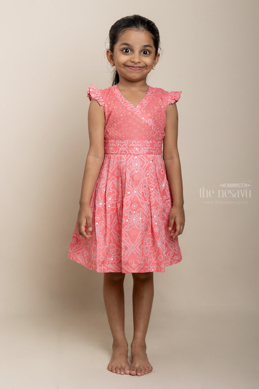 The Nesavu Frocks & Dresses Pink Blast - Fashion Frock With Bandani Inspired Designs psr silks Nesavu 12 (3M) / Pink GFC966B