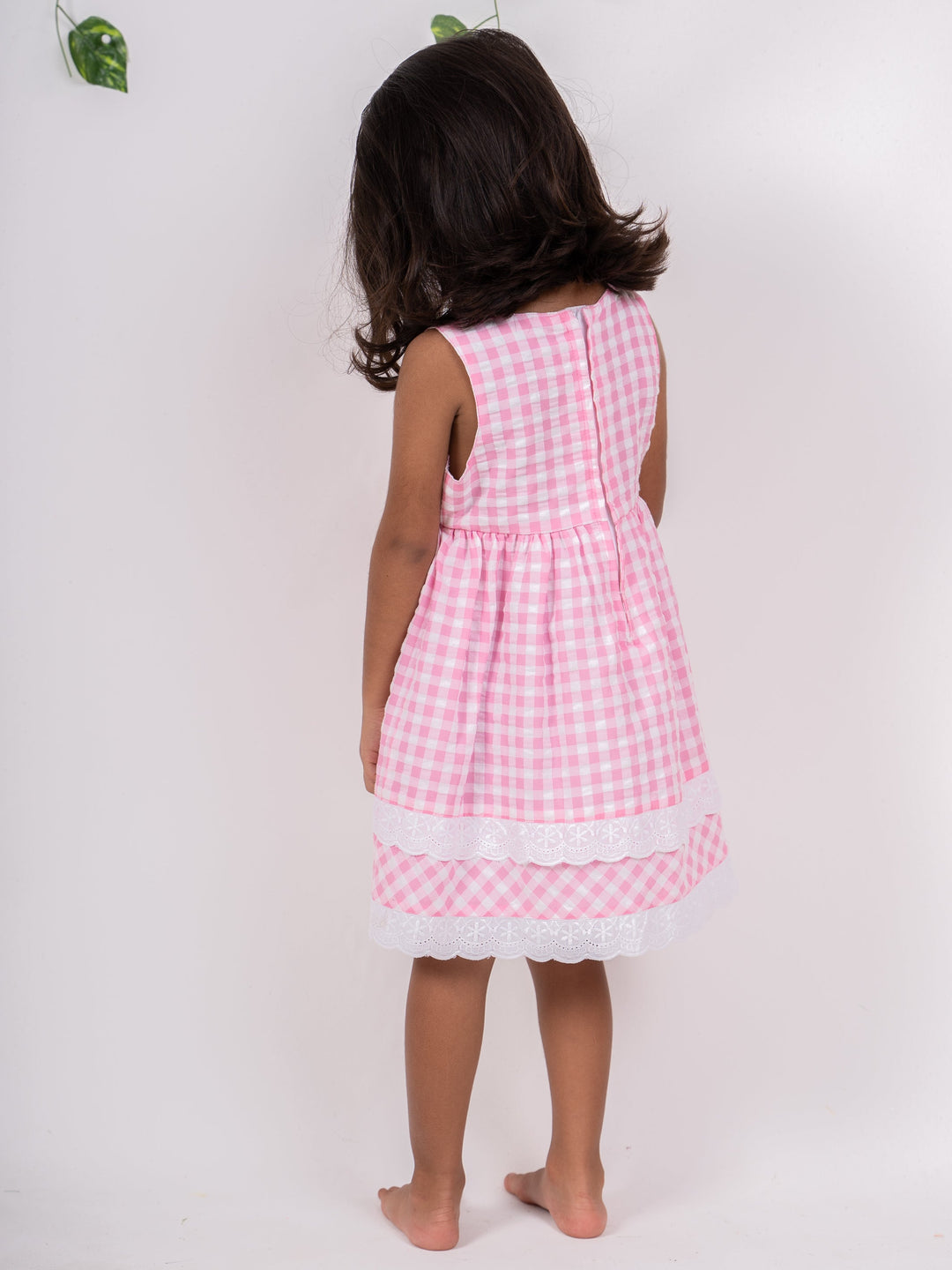 The Nesavu Frocks & Dresses Pink Checked Lace Designer Soft Cotton Frock For Girl Kids psr silks Nesavu