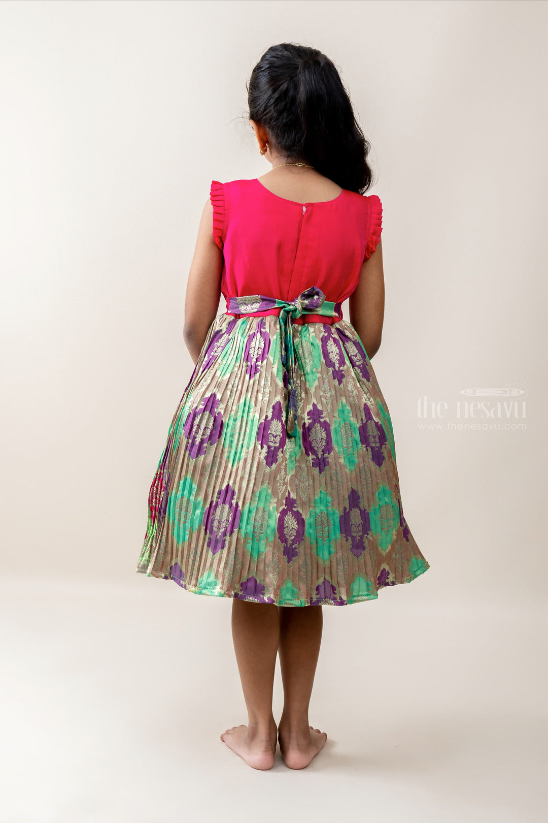 The Nesavu Silk frocks Pink Designer Frocks With Printed Patterns psr silks Nesavu