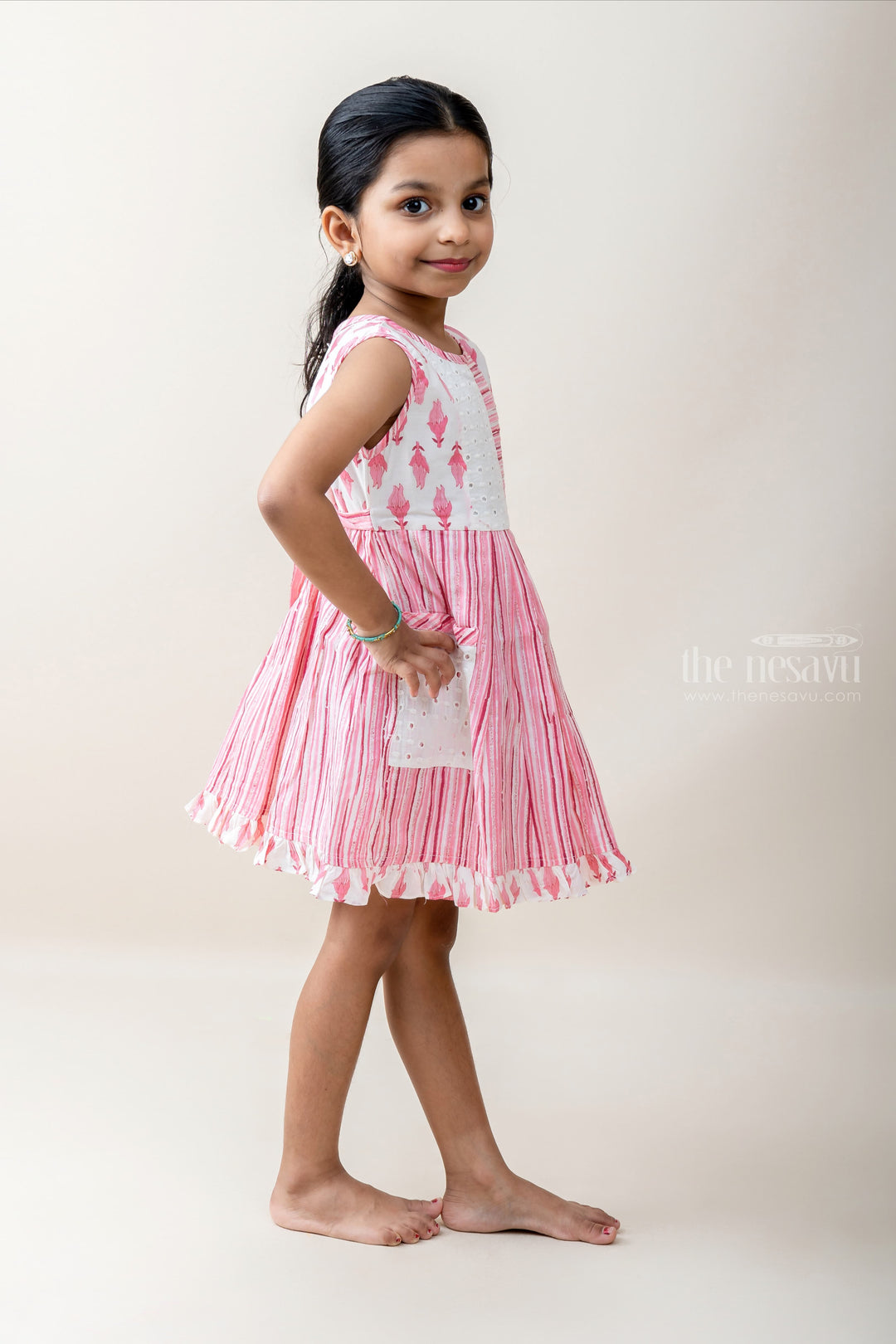 The Nesavu Baby Frock / Jhabla Pink Designer Sleeveless Frock For Baby Girls With Pockets psr silks Nesavu