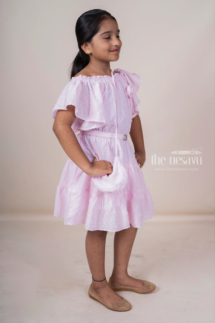 The Nesavu Frocks & Dresses Pink Off-Shoulder Designed Soft Cotton Frock For Baby Girls With Matching Bag psr silks Nesavu