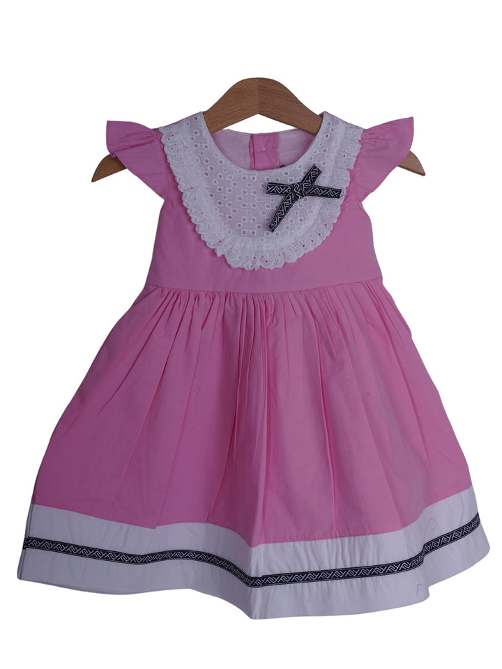 The Nesavu Baby Frock / Jhabla Pink Simple Cotton Casual Wear with Bow For Baby Girls psr silks Nesavu 14 (6M-12M) / Pink BFJ267
