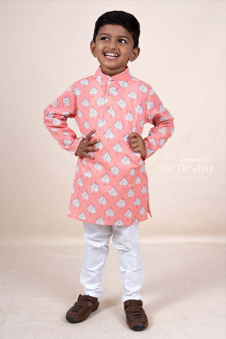 The Nesavu Ethnic Sets Pink Soft Cotton Kurta Dresses For Baby Boys With Attached Cotton Pant psr silks Nesavu