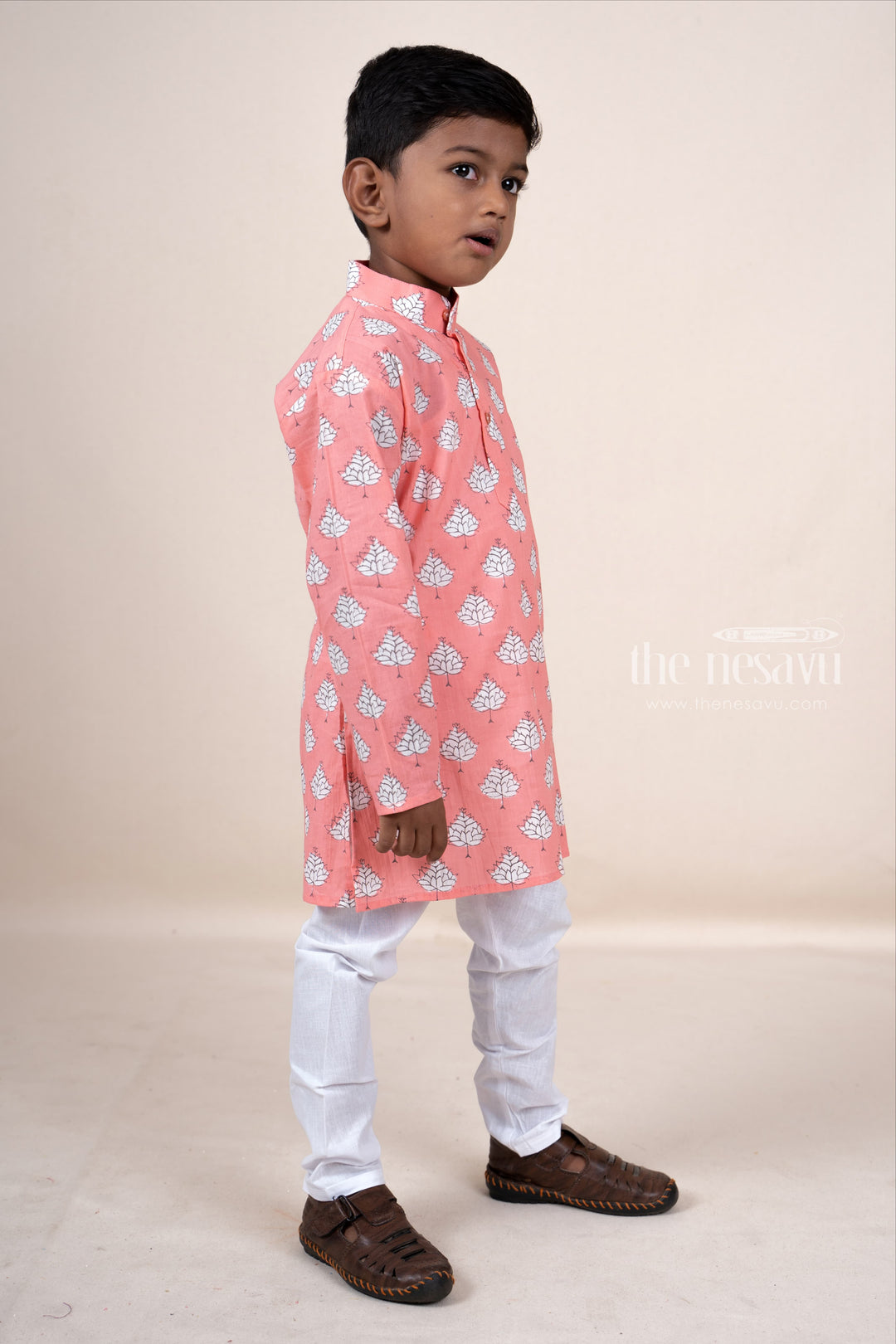 The Nesavu Ethnic Sets Pink Soft Cotton Kurta Dresses For Baby Boys With Attached Cotton Pant psr silks Nesavu