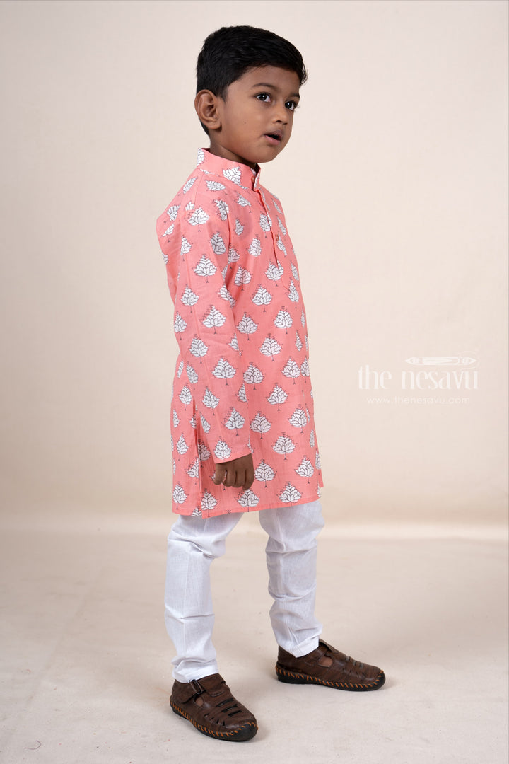 The Nesavu Ethnic Sets Pink Soft Cotton Kurta Dresses For Baby Boys With Attached Cotton Pant psr silks Nesavu