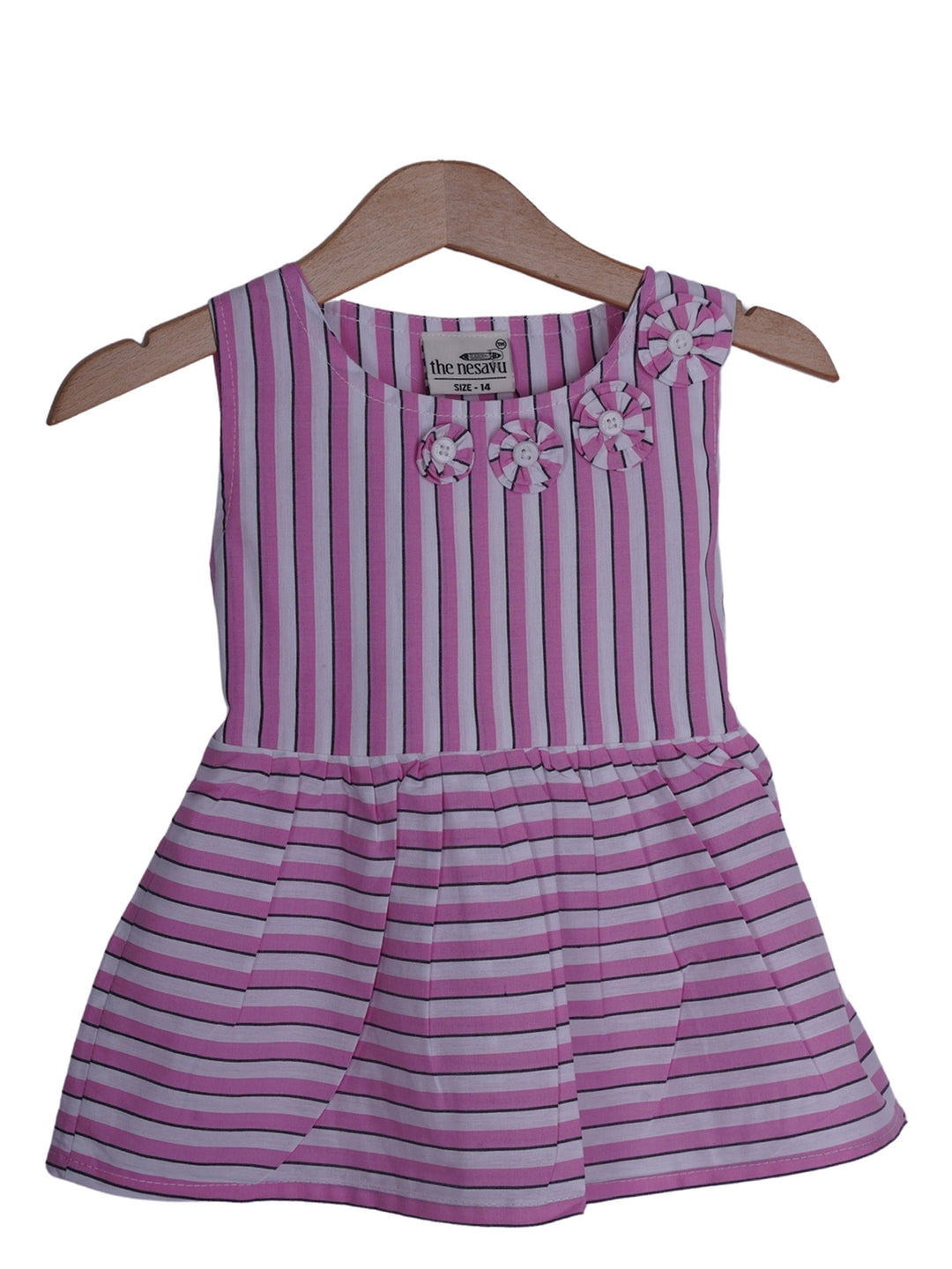 The Nesavu Baby Frock / Jhabla Pink Striped Cotton Wear For Little Girls psr silks Nesavu 14 (6M-12M) / red BFJ262