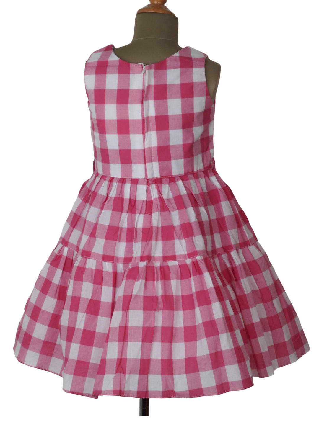 The Nesavu Frocks & Dresses Pink & White Checked Fullflair Cotton Dress For Little ones psr silks Nesavu 16 (1Y-2Y) / medium violet red GFC424