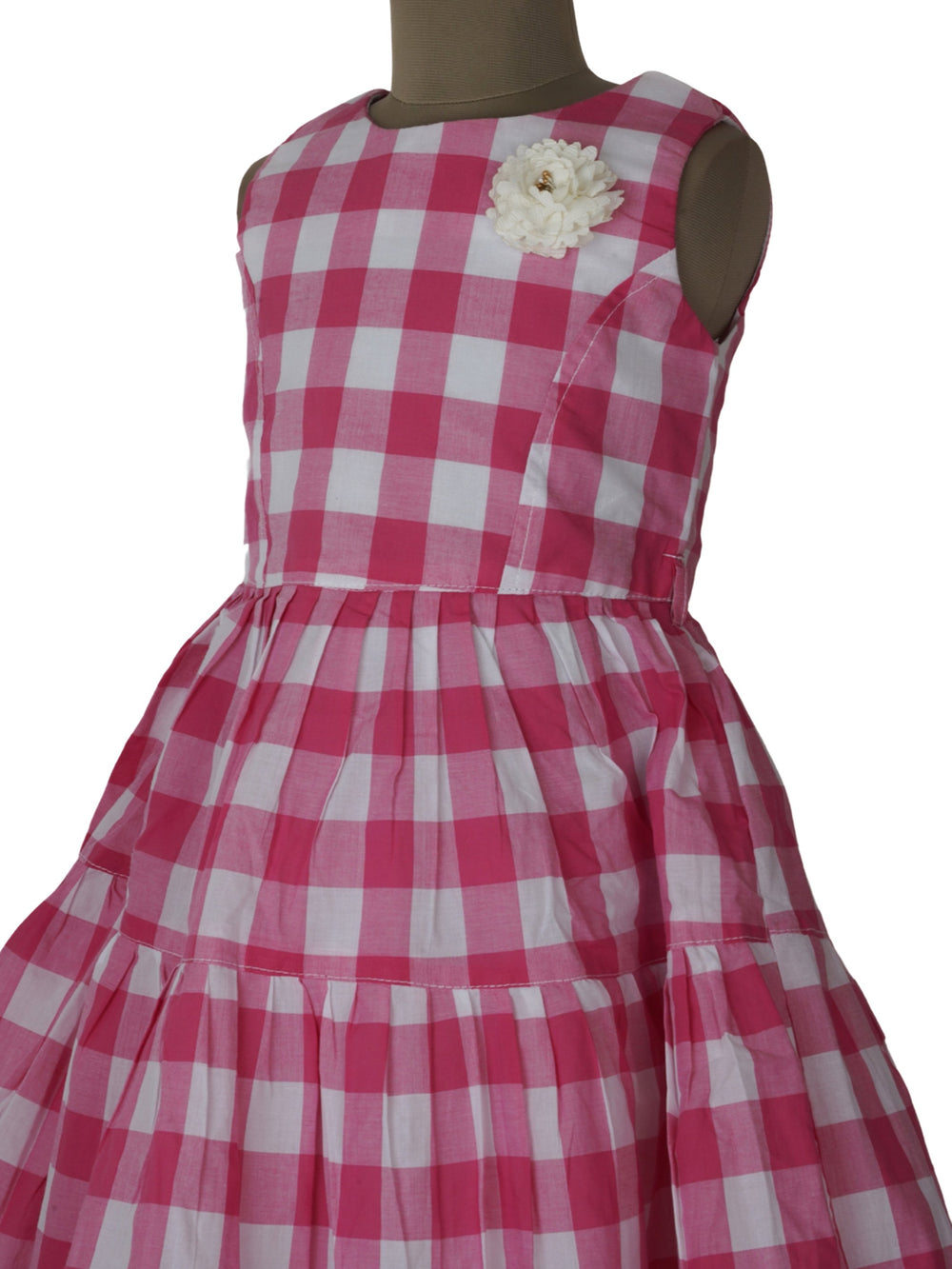 The Nesavu Frocks & Dresses Pink & White Checked Fullflair Cotton Dress For Little ones psr silks Nesavu