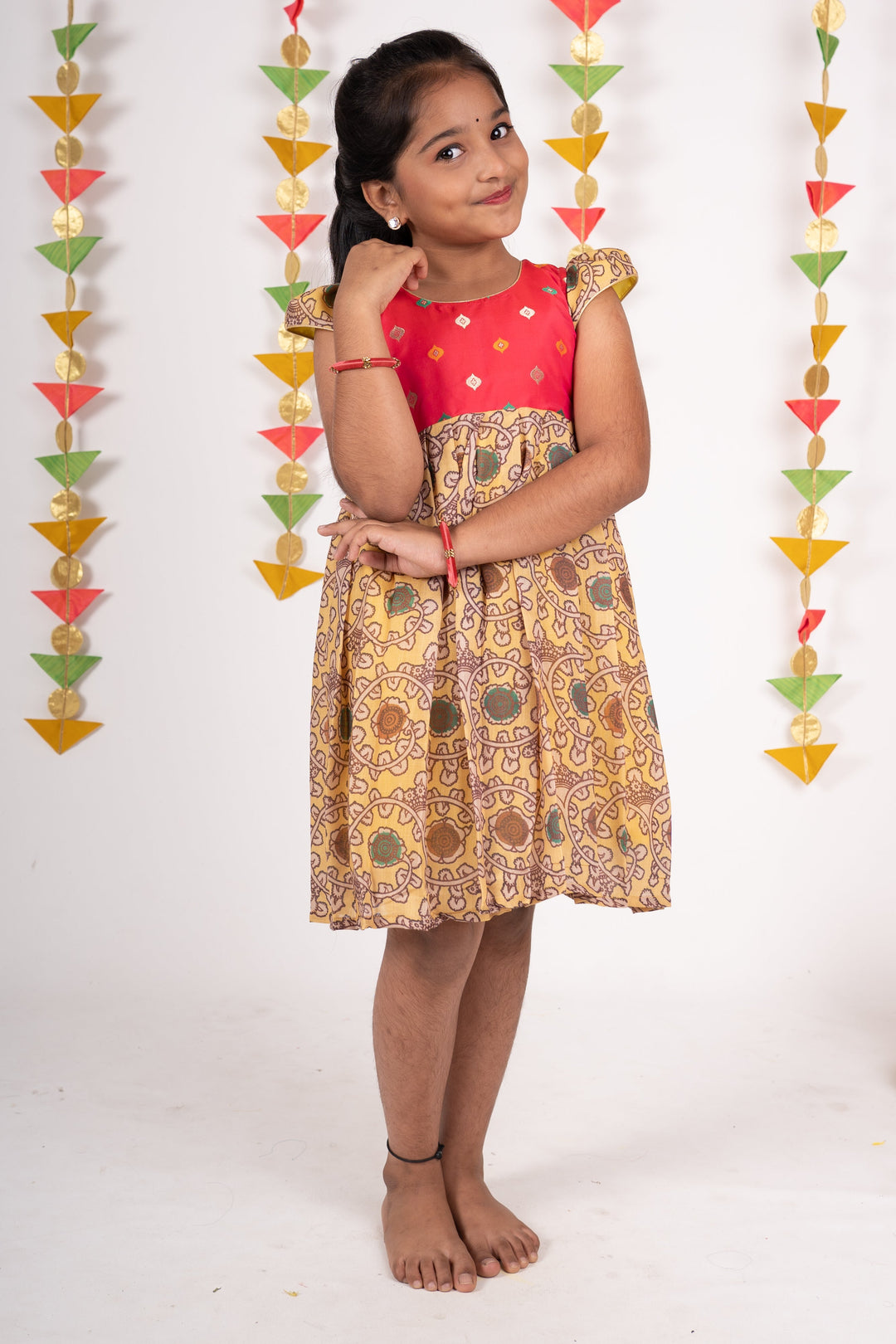 The Nesavu Frocks & Dresses Pink Yoke With Designer Kalamkari Print Cotton Frock psr silks Nesavu 12 (3M) / Peru GFC759