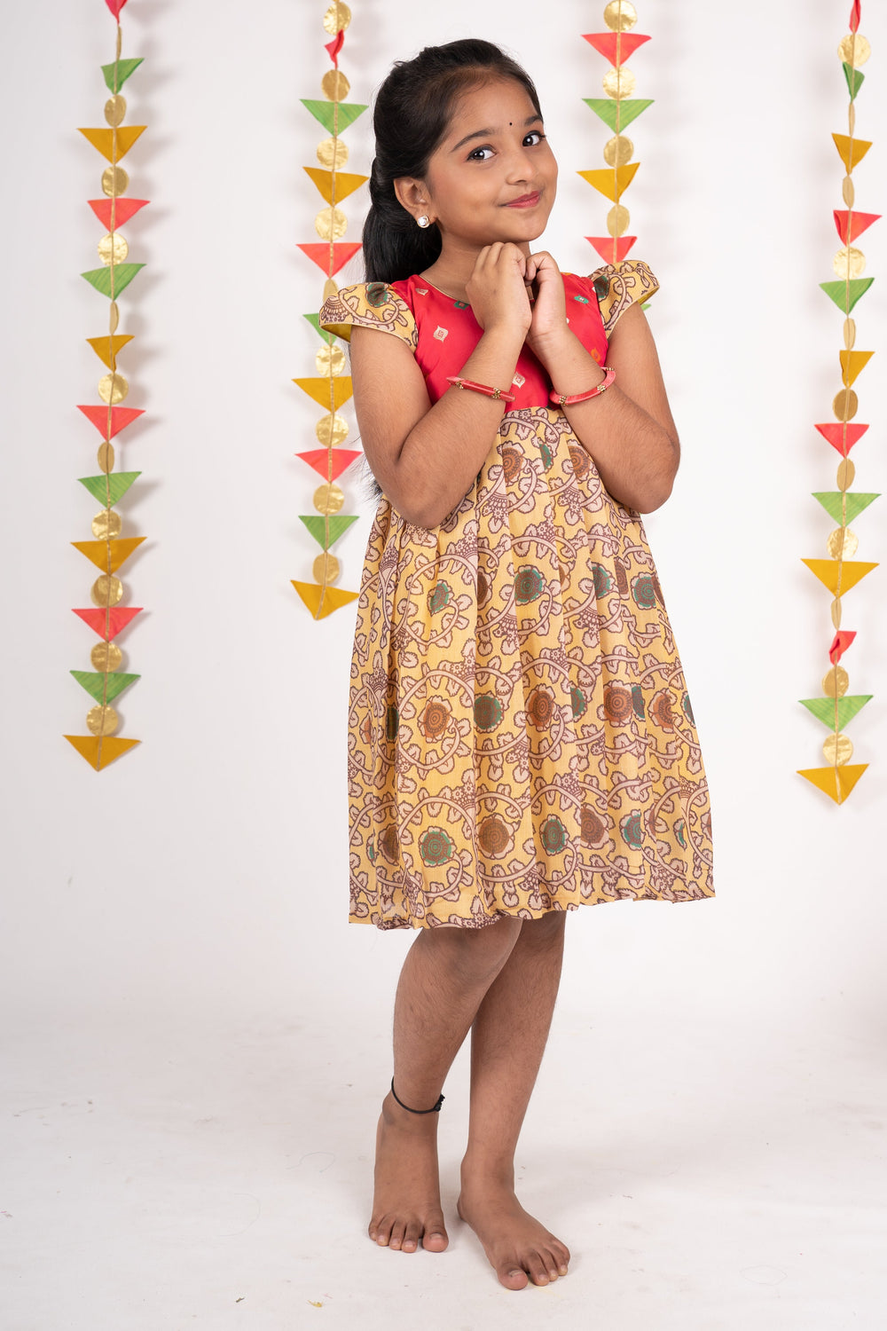 The Nesavu Frocks & Dresses Pink Yoke With Designer Kalamkari Print Cotton Frock psr silks Nesavu