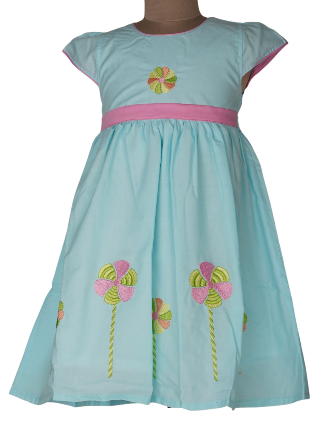 The Nesavu Frocks & Dresses Pinwheel Embroidered Light Yellow Floral Designed Cotton Frock For Girls psr silks Nesavu 16 (1Y-2Y) / powderblue GFC642