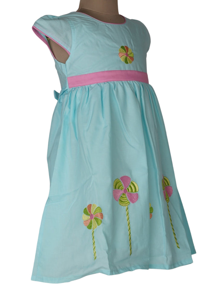 The Nesavu Frocks & Dresses Pinwheel Embroidered Light Yellow Floral Designed Cotton Frock For Girls psr silks Nesavu