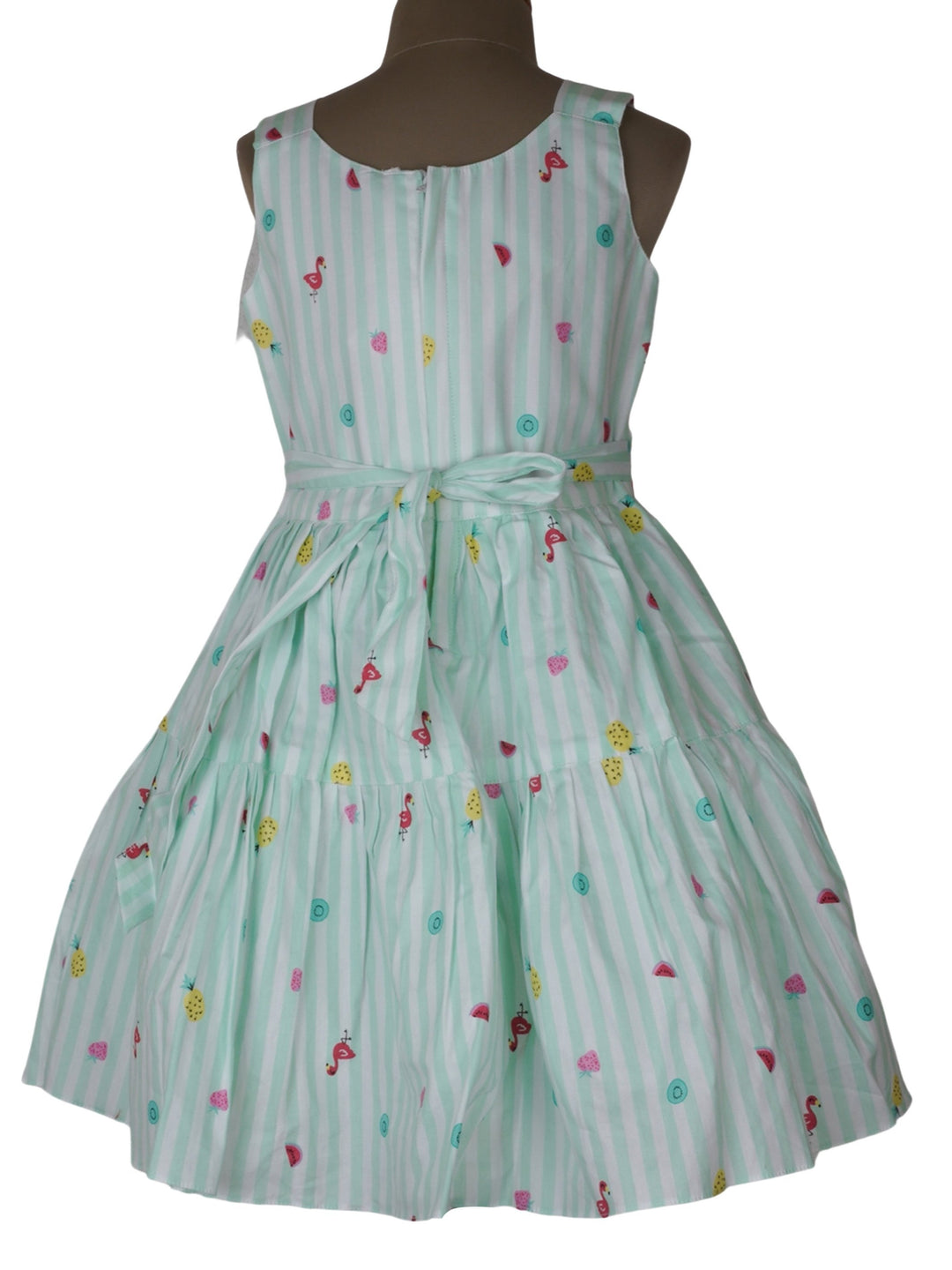 The Nesavu Frocks & Dresses Pista Green Lines on White Dress for Girls with Cute Prints psr silks Nesavu