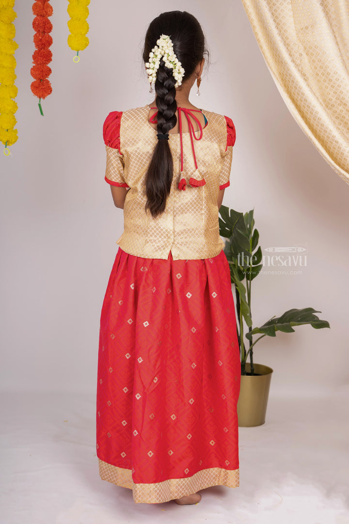 The Nesavu Pattu Pavadai Pleated Silk Skirt With Contrasting Latest Designer Blouse For Your Girls psr silks Nesavu