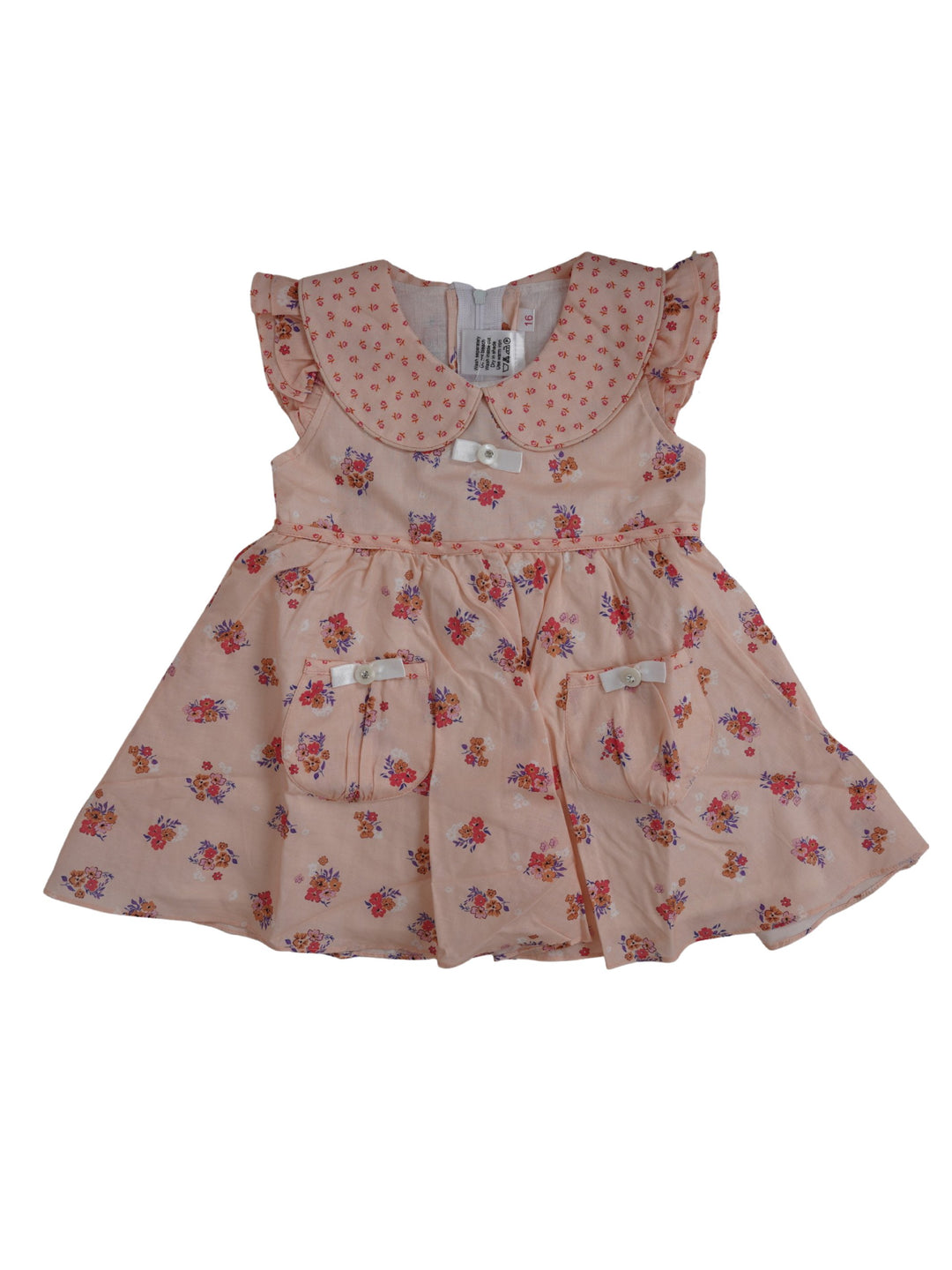 The Nesavu Baby Frock / Jhabla Pocket Dress For Your Lil Girls With Peter Pan Collar psr silks Nesavu 14 (6M-12M) / Salmon BFJ143A