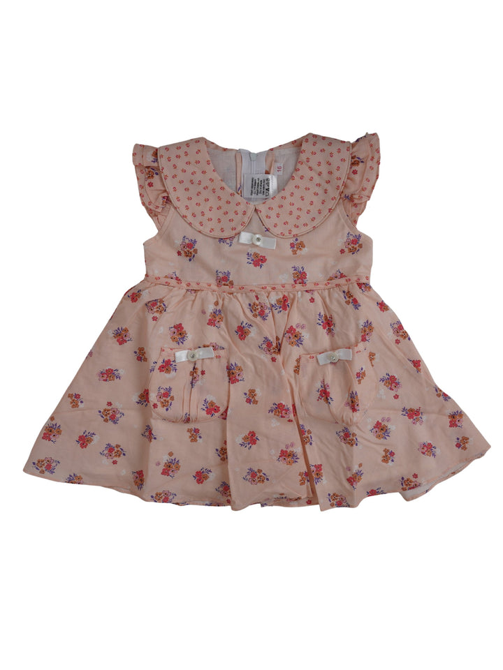 The Nesavu Baby Frock / Jhabla Pocket Dress For Your Lil Girls With Peter Pan Collar psr silks Nesavu 14 (6M-12M) / Salmon BFJ143A