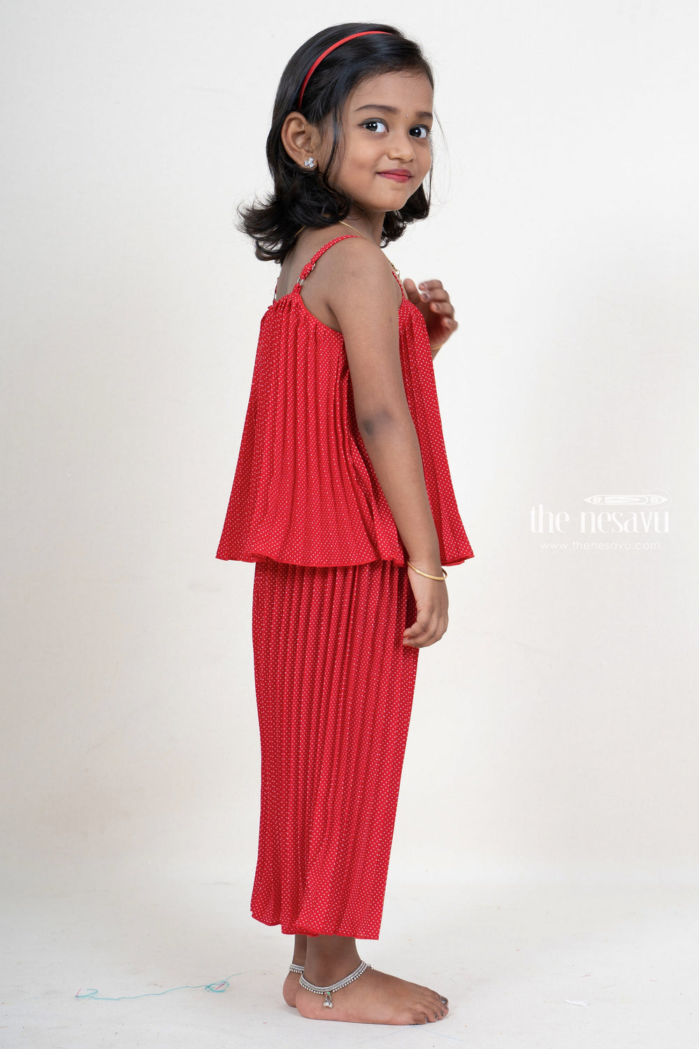 The Nesavu Baby Frock / Jhabla Polka Dotted Peach Crushed Jumpsuit For New Born Baby Girls psr silks Nesavu