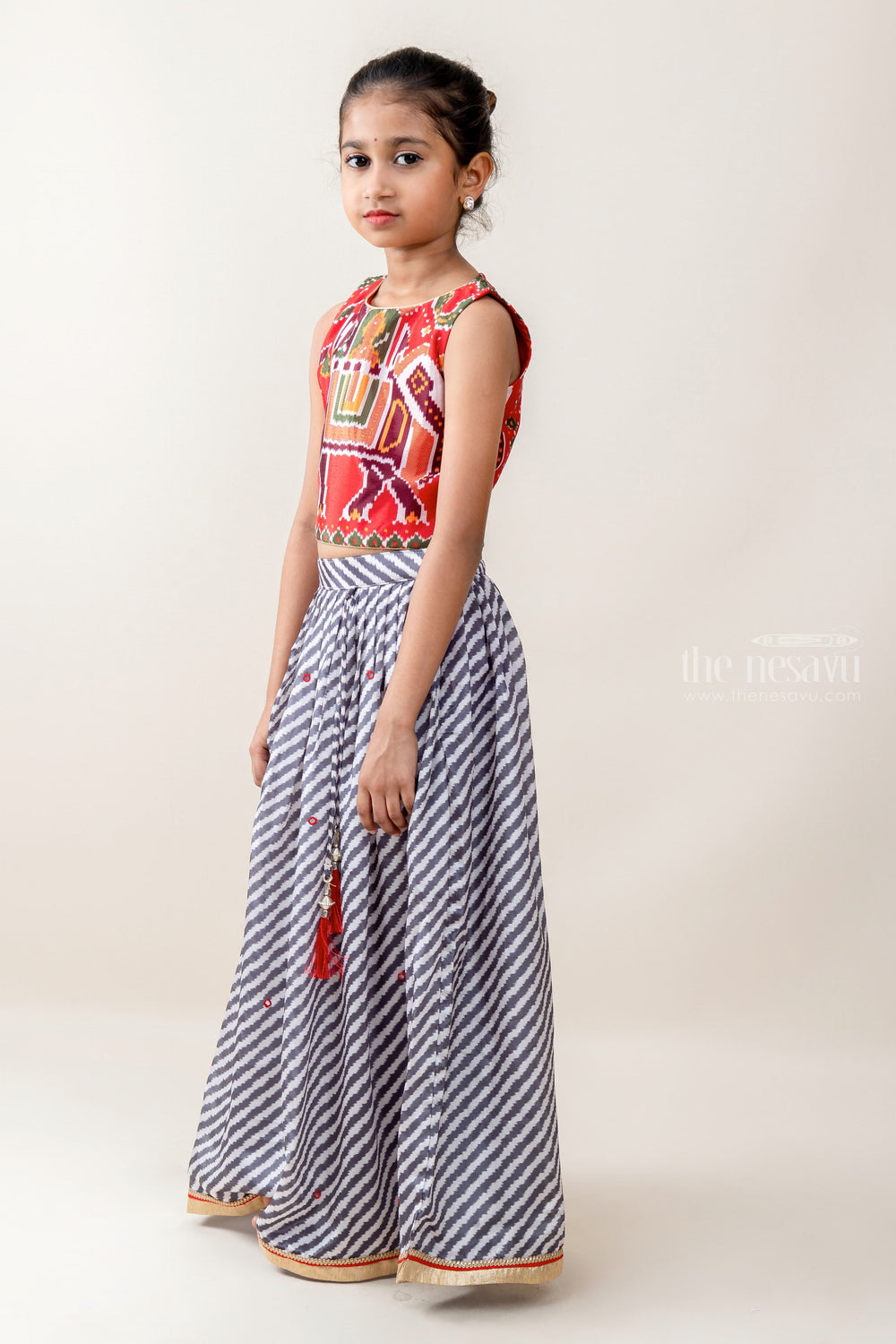 The Nesavu Lehenga & Ghagra Poochampally Elephant Printed Embroidery Crop Top Lehenga psr silks Nesavu