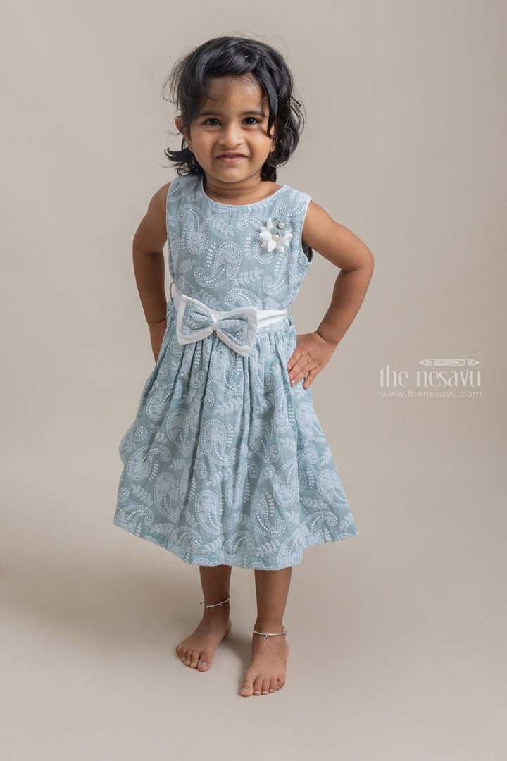 The Nesavu Frocks & Dresses Pretty Paiseley Embroidered Sleeveless Blue Cotton Frock For Little Girls psr silks Nesavu 14 (6M) / Blue GFC1030C