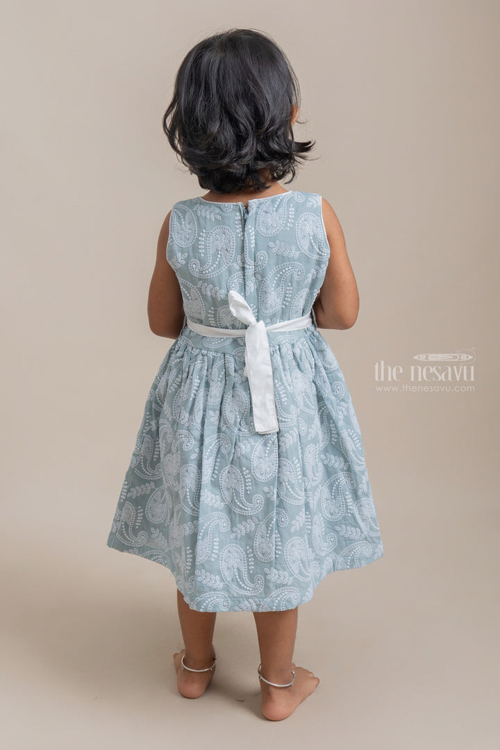 The Nesavu Frocks & Dresses Pretty Paiseley Embroidered Sleeveless Blue Cotton Frock For Little Girls psr silks Nesavu
