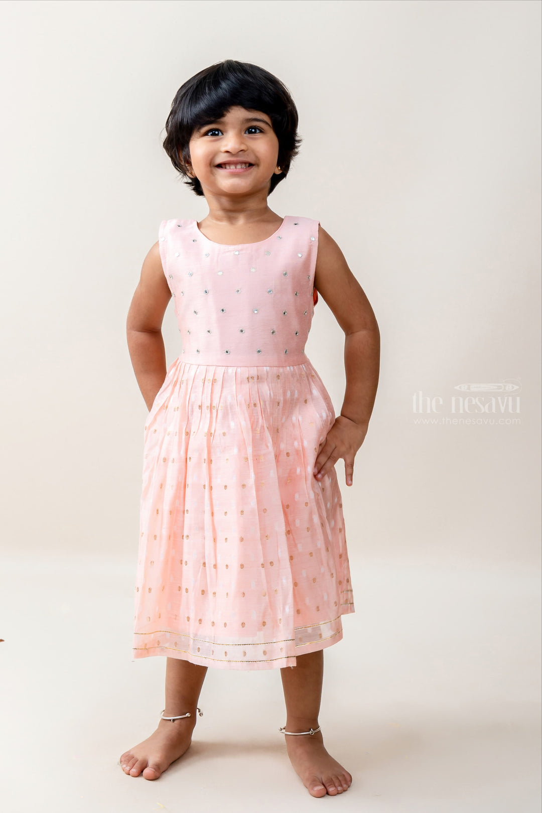 The Nesavu Frocks & Dresses Pretty Pink Cotton Comfy Sleeveless Collection For Baby Girls psr silks Nesavu 14 (6M) / PeachPuff GFC944A