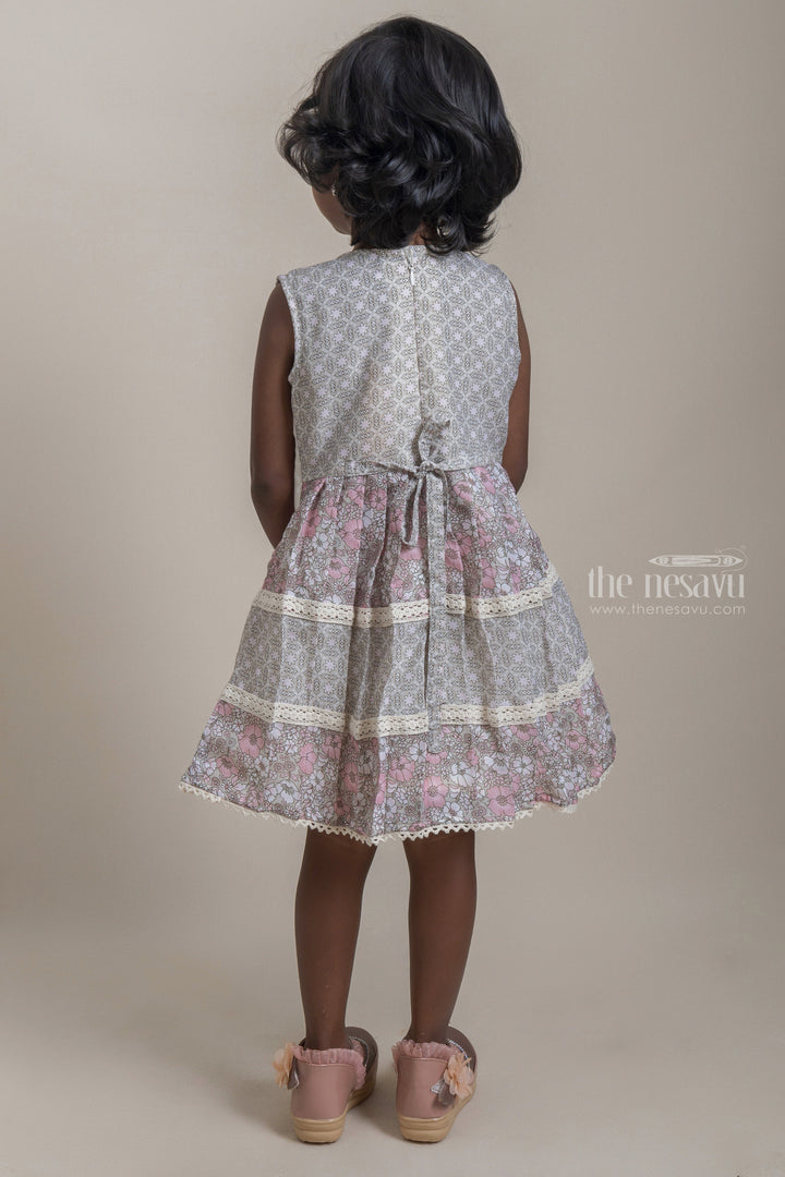 The Nesavu Baby Frock / Jhabla Pretty Salmon Pink Floral Printed Sleeveless Girls Cotton Frock With Beige Over Coat psr silks Nesavu