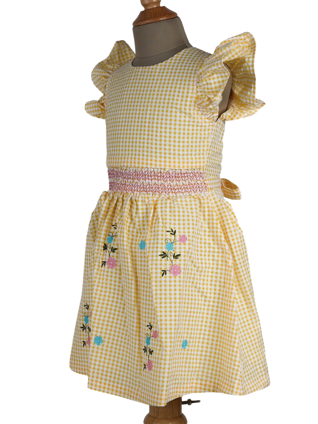 The Nesavu Frocks & Dresses Pretty Yellow Cotton Dress With Lace Embellishments With Flutter Sleeve psr silks Nesavu
