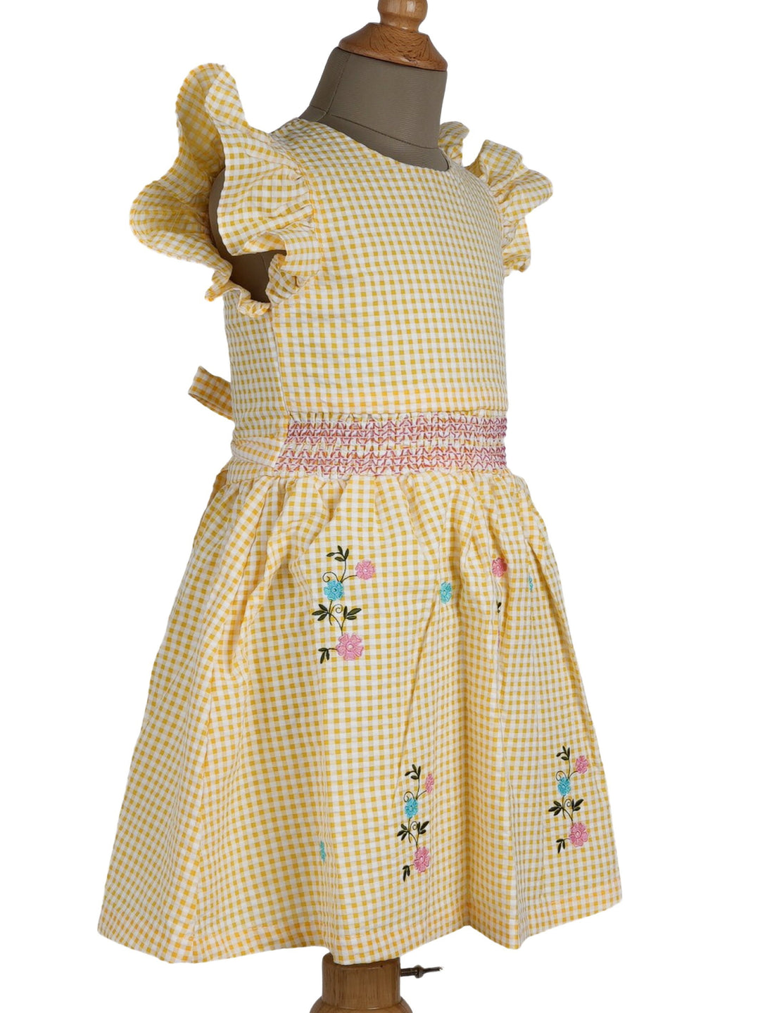 The Nesavu Frocks & Dresses Pretty Yellow Cotton Dress With Lace Embellishments With Flutter Sleeve psr silks Nesavu