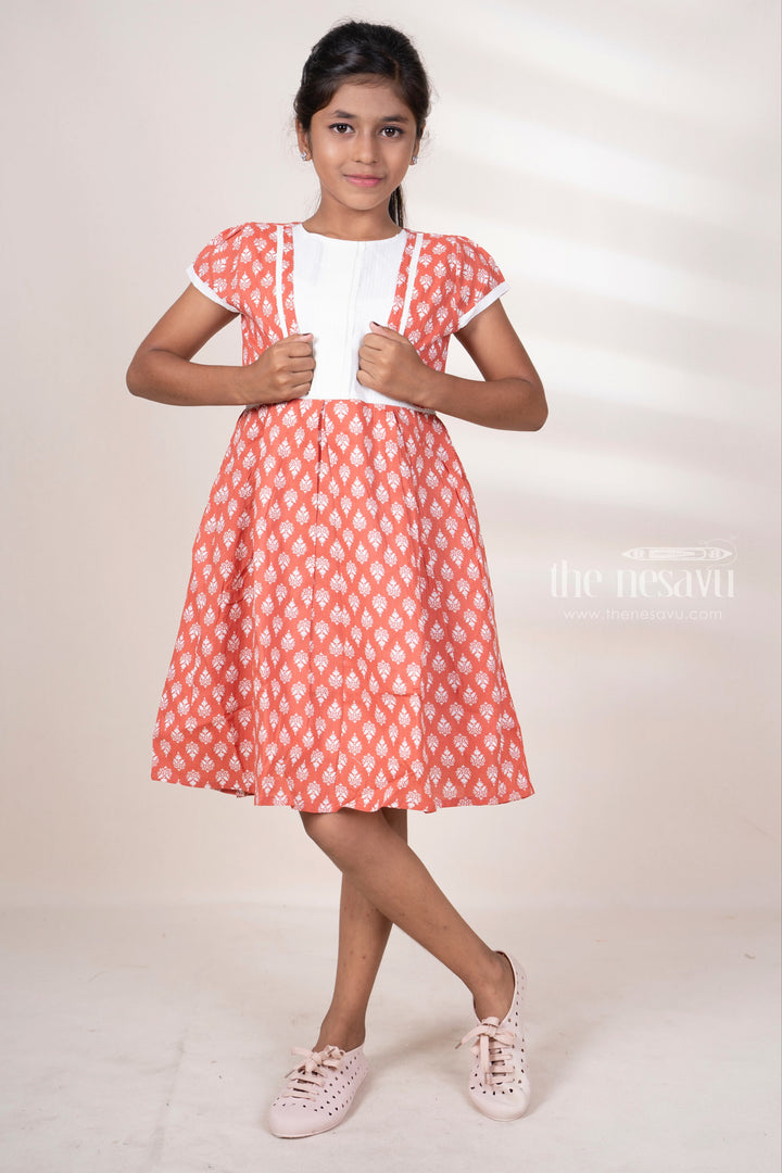 The Nesavu Frocks & Dresses Printed Soft Cotton Box Pleated Frock For Baby Girls With Overcoat psr silks Nesavu 16 (1Y) / Indianred GFC915B