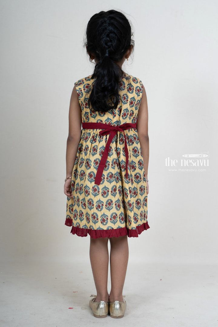 The Nesavu Frocks & Dresses Printed Soft Jaipuri Cotton Gown With Ruffled Hemline For Baby Girls psr silks Nesavu