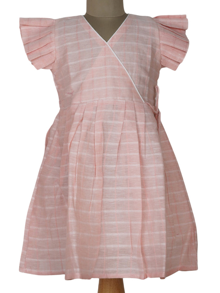 The Nesavu Frocks & Dresses Pure Linen Cotton Elegant Empire Dress With Ruffled Sleeve For Daily Wear psr silks Nesavu 16 (1Y-2Y) / peachpuff GFC457