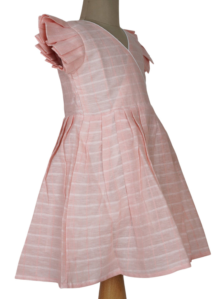 The Nesavu Frocks & Dresses Pure Linen Cotton Elegant Empire Dress With Ruffled Sleeve For Daily Wear psr silks Nesavu