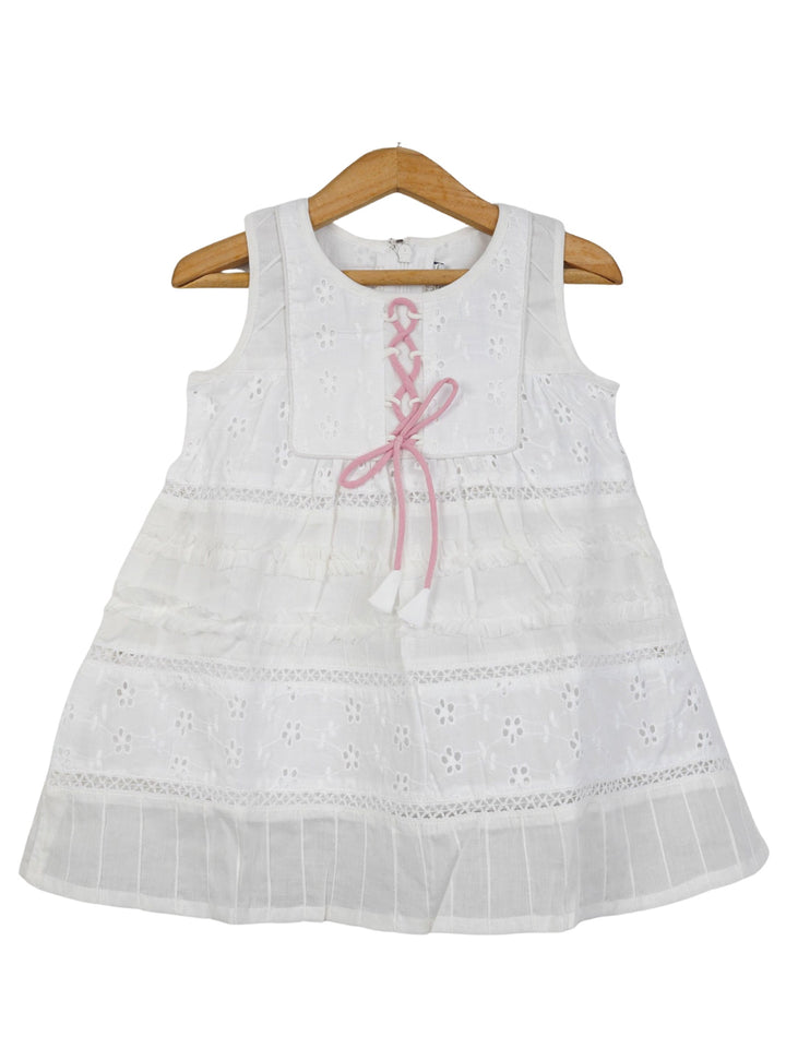 The Nesavu Frocks & Dresses Pure White Chikankari Embroidered Cotton Frock psr silks Nesavu 16 (1Y-2Y) / White GFC205A