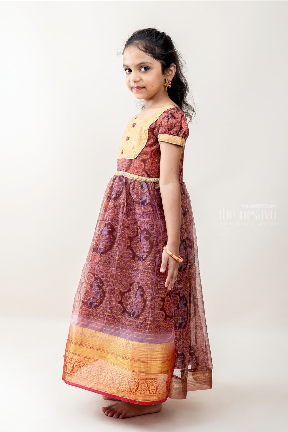 The Nesavu Kids Anarkali Purple Silk Organza Frock Dress For Baby Girls With Korva Border psr silks Nesavu