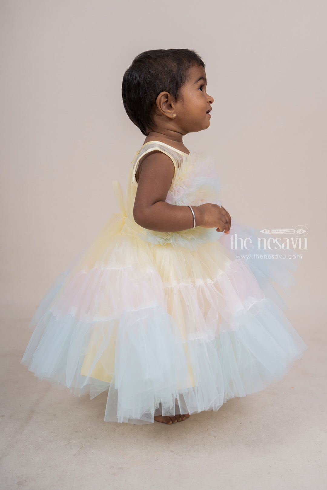 The Nesavu Party Frock Rainbow Designer Soft Net Party Wear Frock For Infant Girls psr silks Nesavu