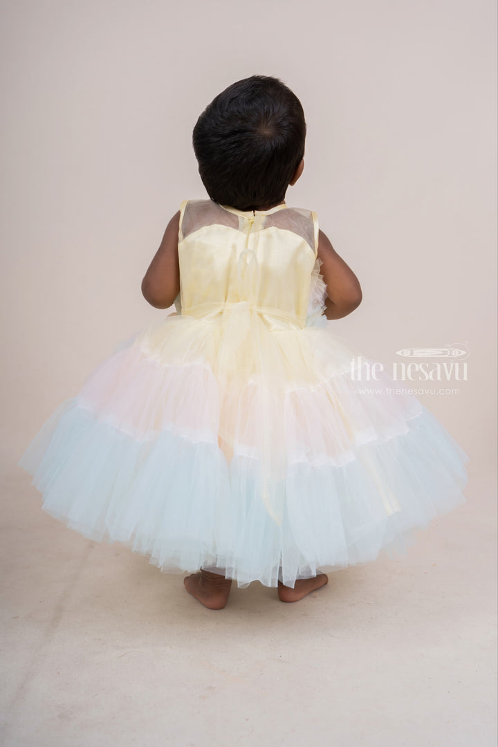 The Nesavu Party Frock Rainbow Designer Soft Net Party Wear Frock For Infant Girls psr silks Nesavu
