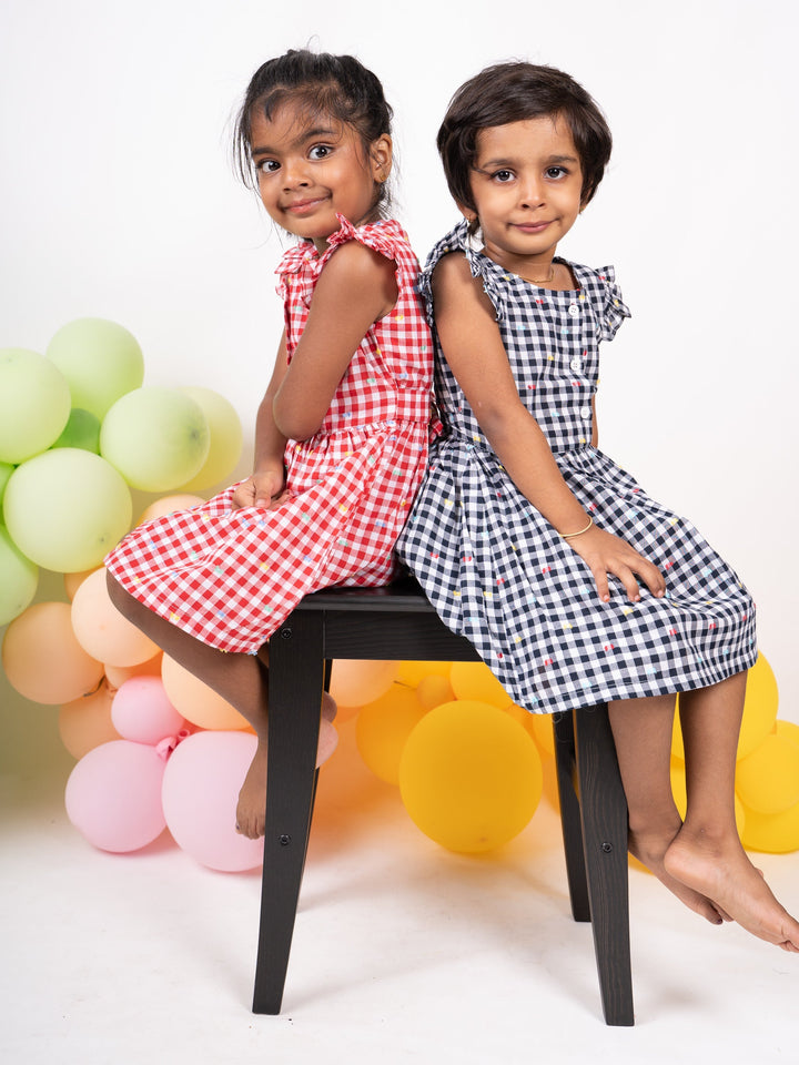 The Nesavu Frocks & Dresses Red And White Checked Cotton Frock For Girl Kids psr silks Nesavu
