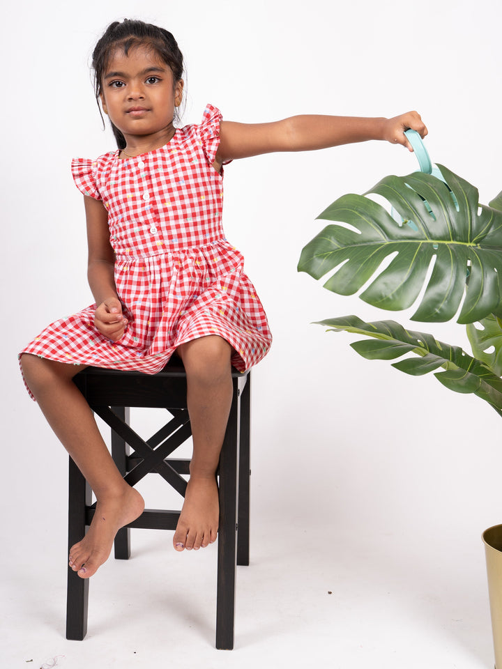 The Nesavu Frocks & Dresses Red And White Checked Cotton Frock For Girl Kids psr silks Nesavu